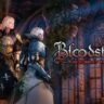 Bloodstained: The Scarlet Engagement key art showing two armored protagonists standing inside a gothic castle interior