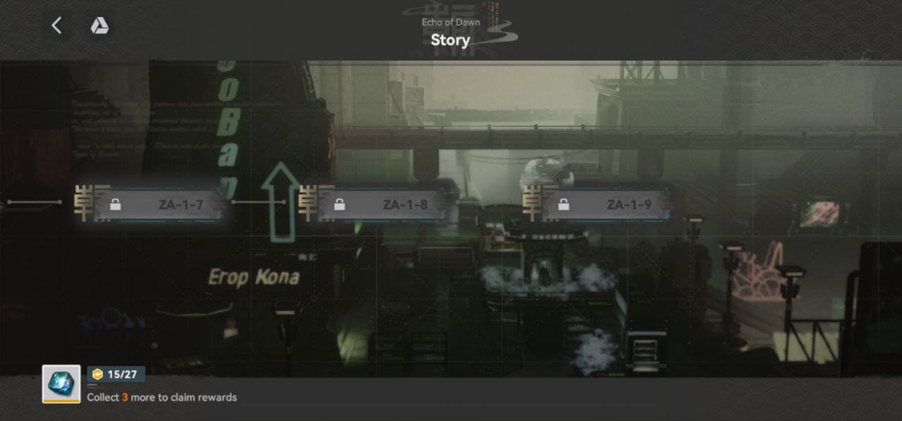 Story screen showing main and side missions with 3-star reward tracking
