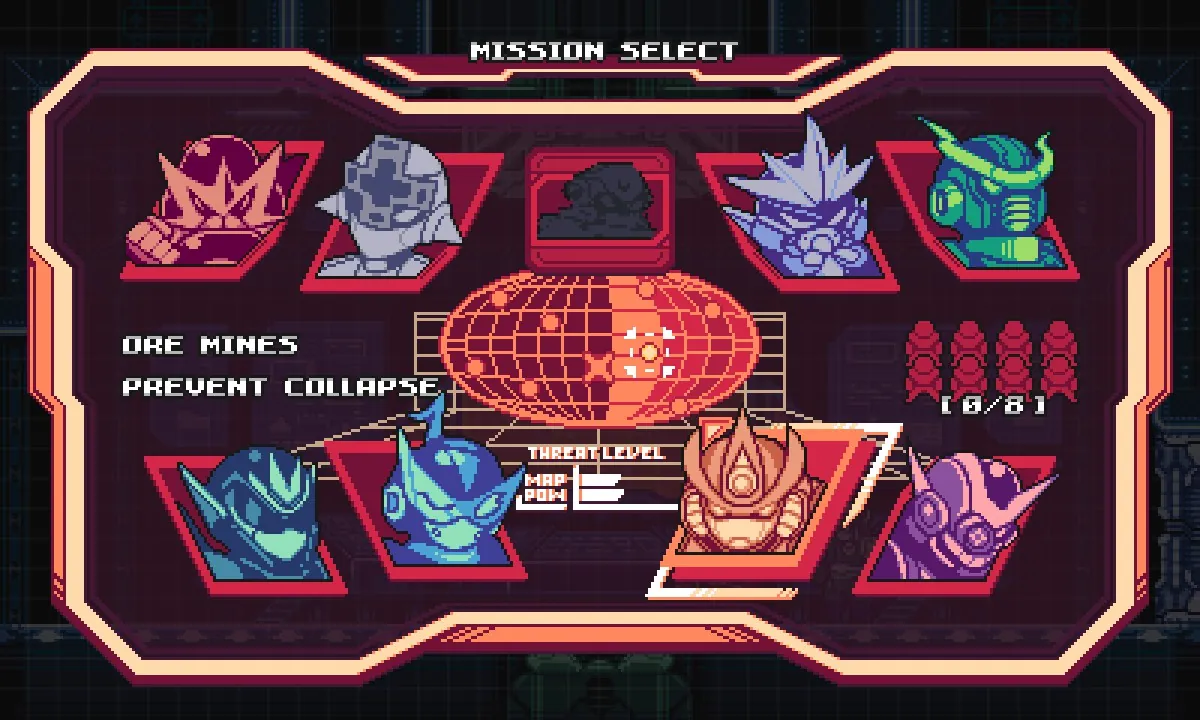 Gravity Circuit mission select screen highlighting the Ore Mines stage with the objective “Prevent Collapse”