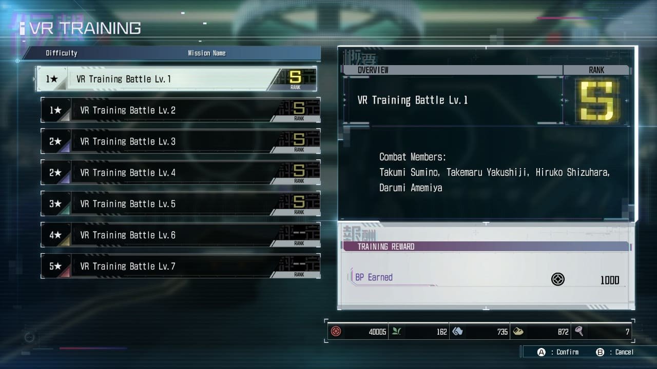 VR Training session in The Hundred Line where players earn BP for upgrades and resources
