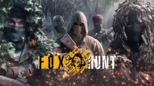 Soldiers in tactical gear hidden in a jungle with the Fox Hunt logo displayed