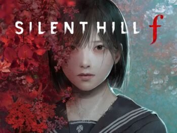 Silent Hill f key art featuring Shimizu Hinako surrounded by red and blue flowers, representing beauty and horror in 1960s Japan