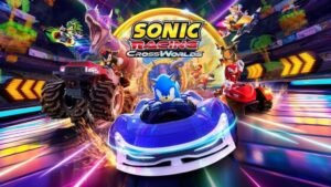 Sonic Racing: CrossWorlds official cover art featuring Sonic and friends on white background with game title in iconic font