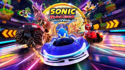 Sonic Racing: CrossWorlds official cover art featuring Sonic and friends on white background with game title in iconic font