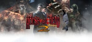 The House of the Dead 2 key art featuring James and Gary Stewart fighting zombies.