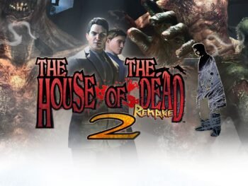 The House of the Dead 2 key art featuring James and Gary Stewart fighting zombies.