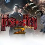 The House of the Dead 2 key art featuring James and Gary Stewart fighting zombies.