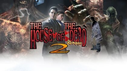 The House of the Dead 2 key art featuring James and Gary Stewart fighting zombies.