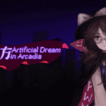 Key art for Touhou Artificial Dream in Arcadia featuring Sumireko Usami and fantasy dungeon background