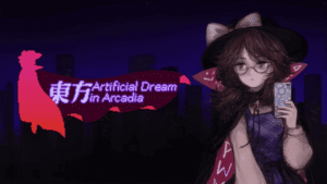 Key art for Touhou Artificial Dream in Arcadia featuring Sumireko Usami and fantasy dungeon background
