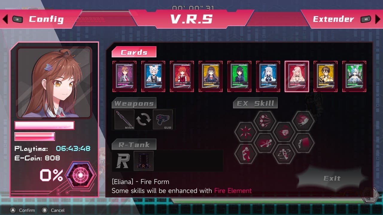 Card menu showing Eliana’s fire form and elemental skill details