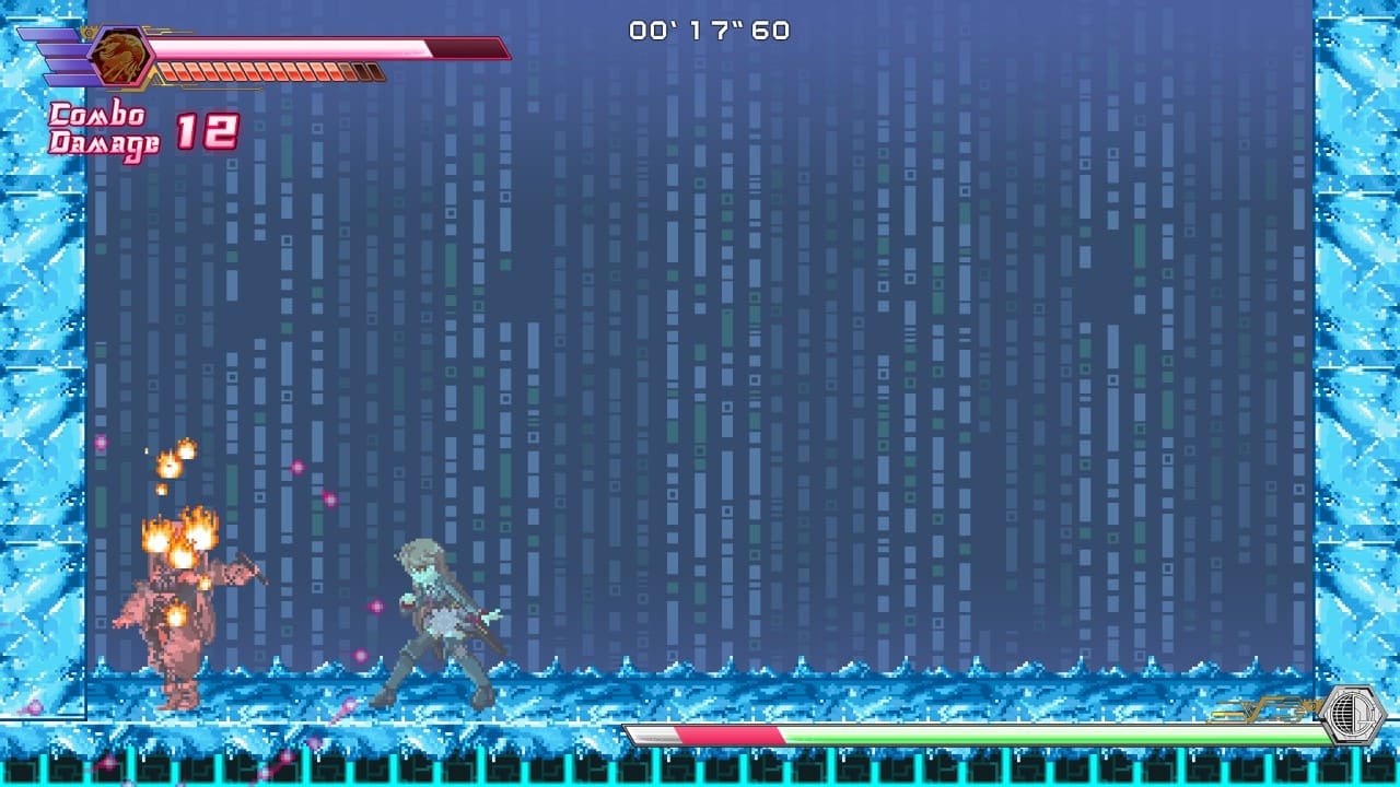 Kana frozen during boss fight while boss takes burn damage in Virtua Unlimited Project