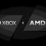 Xbox and AMD logos on a dark hexagonal background