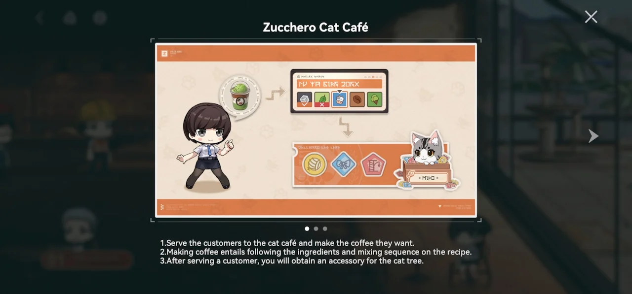 Zucchero Cat Cafe mini-game screen in Girls’ Frontline 2 Mímisbrunnr’s Loop event