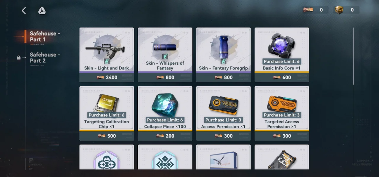 Safehouse event shop item list in Girls’ Frontline 2 Mímisbrunnr’s Loop event