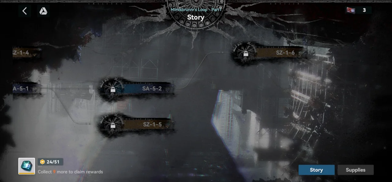 Story mode mission menu in Girls’ Frontline 2 Mímisbrunnr’s Loop event