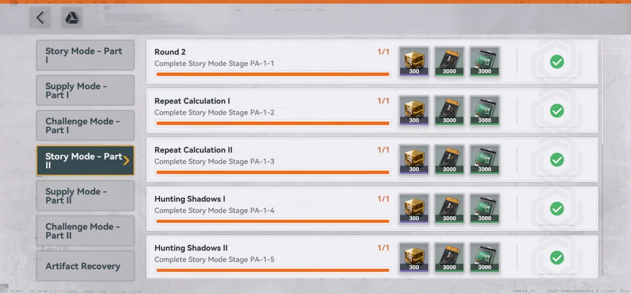 Story Mode Part 2 highlighted in Tactical Alms screen for Girls’ Frontline 2