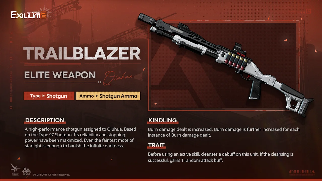 Trailblazer signature weapon stats and effects for Qiuhua in Girls’ Frontline 2