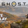 Ghost of Yotei protagonist overlooks distant hills in official State of Play preview image with logo and broadcast time