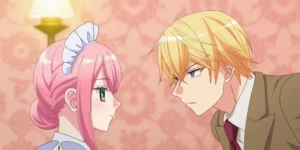 Arthur gazes thoughtfully at Marie in Mechanical Marie anime key visual.