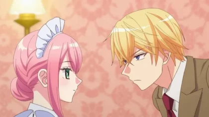 Arthur gazes thoughtfully at Marie in Mechanical Marie anime key visual.