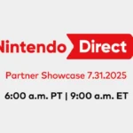 Nintendo Direct Partner Showcase logo with date and time July 31, 6:00 a.m. PT / 9:00 a.m. ET