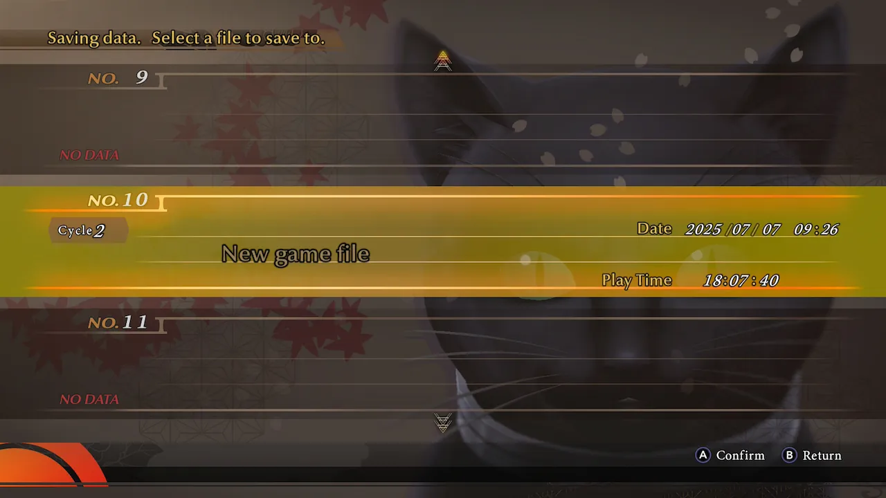 Clear save screen showing 18 hours and 7 minutes of playtime in Raidou Remastered: The Mystery of the Soulless Army.
