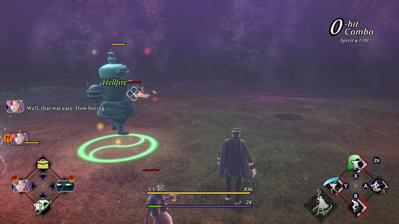 In-game battle showing Raidou with dual demons Arahabaki and Parvati, with Parvati taunting enemies during combat.