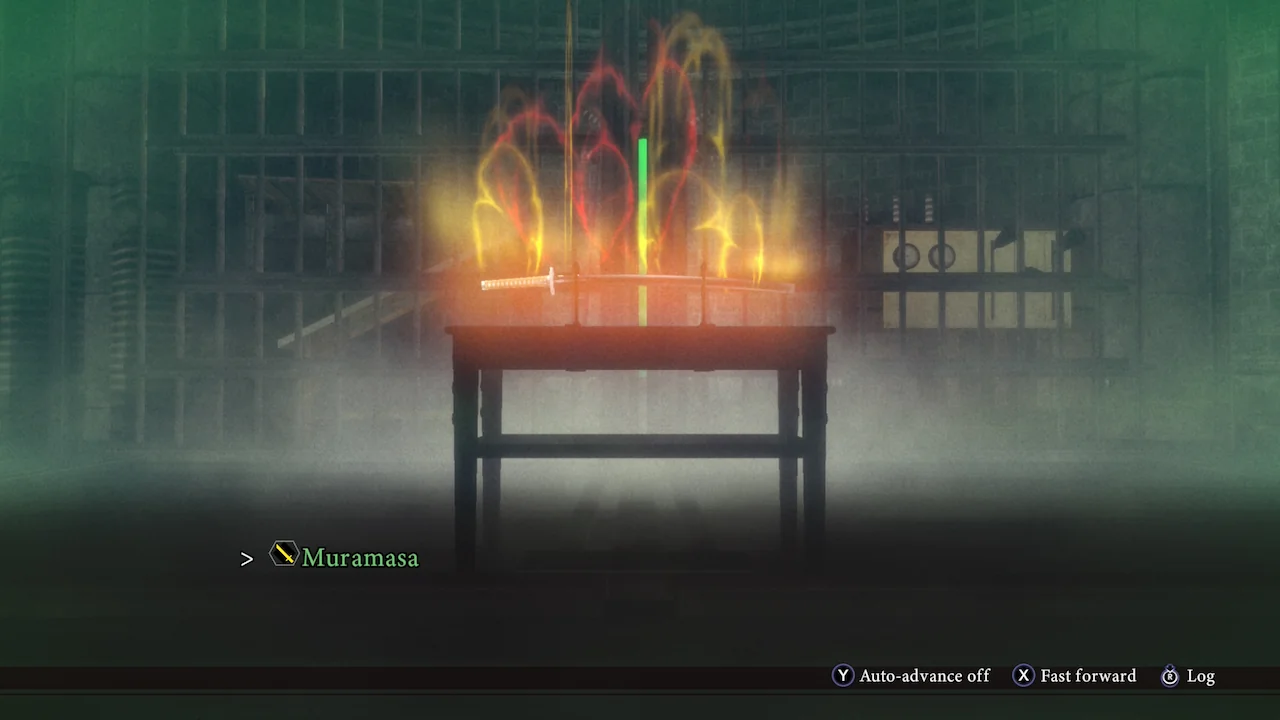 Sword Alchemy menu showing a fused Muramasa ready to be taken, a new mechanic added in Raidou Remastered for upgrading physical weapons.