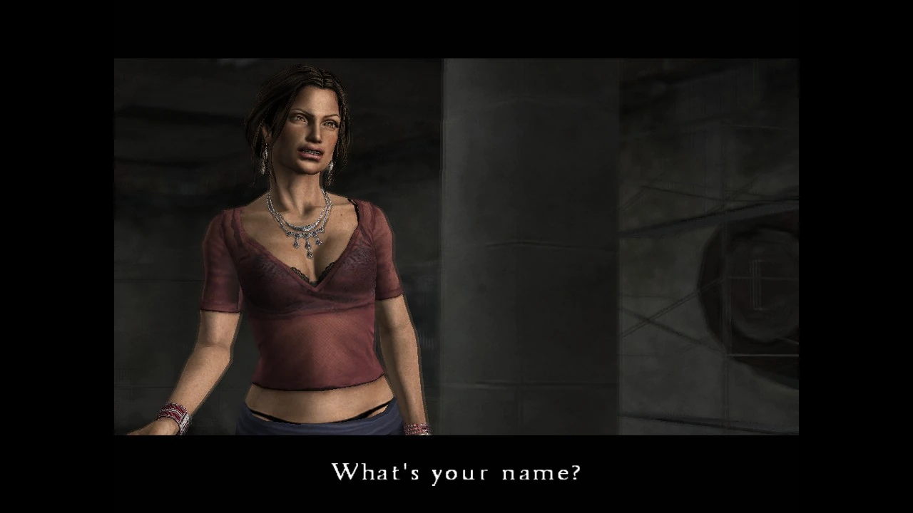 Screenshot of Cynthia from Silent Hill 4: The Room cutscene, asking “What’s your name?”