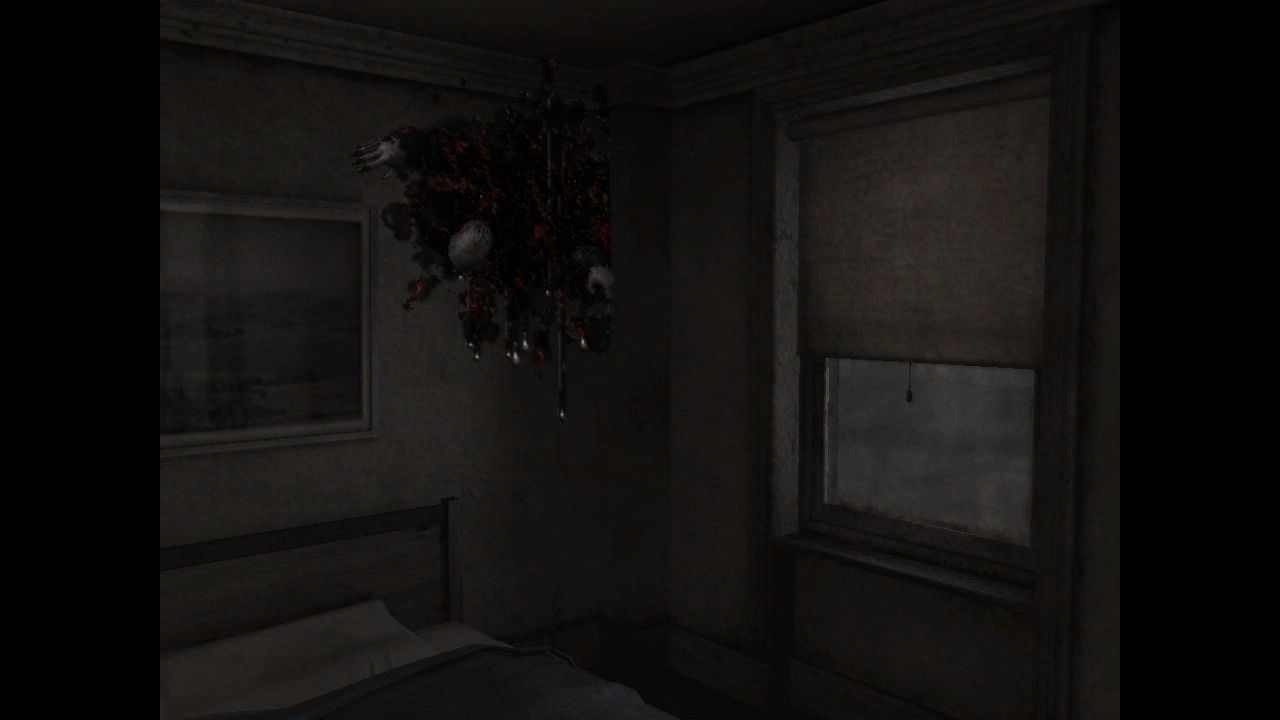 A ghostly figure phasing through the apartment wall in Silent Hill 4: The Room.