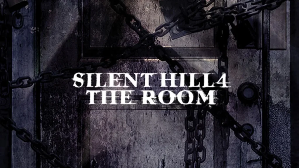 Silent Hill 4: The Room title screen with grayish white background and signature horror-themed font