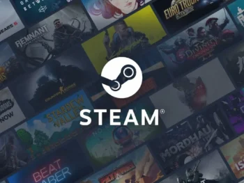 Transparent Steam logo with game covers layered behind it