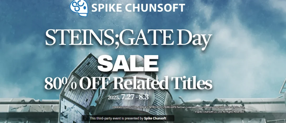 Steins;Gate Day sale banner from Spike Chunsoft with 80% off related titles