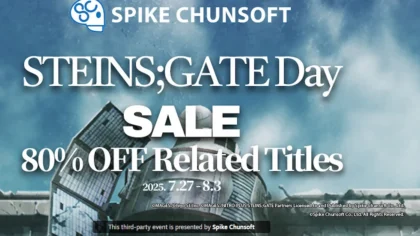 Steins;Gate Day sale banner from Spike Chunsoft with 80% off related titles