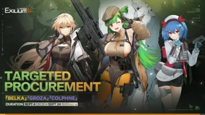 The official Targeted Procurement banner for Belka, Groza, and Colphne from the Belka and Andoris GFL2 guide.