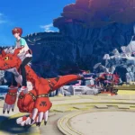 Screenshot from Digimon Story: Time Stranger showing player riding a Digimon
