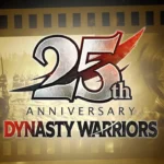 25th anniversary logo for Dynasty Warriors with a gold background