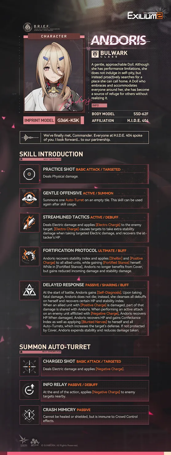 Andoris character profile showing skill introduction details