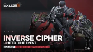 Inverse Cipher event in Girls’ Frontline 2: Exilium showing enemies, logo, and event duration from August 20 to September 3.