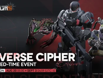 Inverse Cipher event in Girls’ Frontline 2: Exilium showing enemies, logo, and event duration from August 20 to September 3.