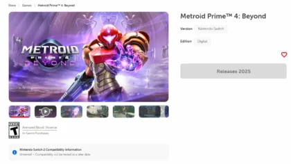 ESRB rating for Metroid Prime 4: Beyond listing T for Teen with Animated Blood and Violence.