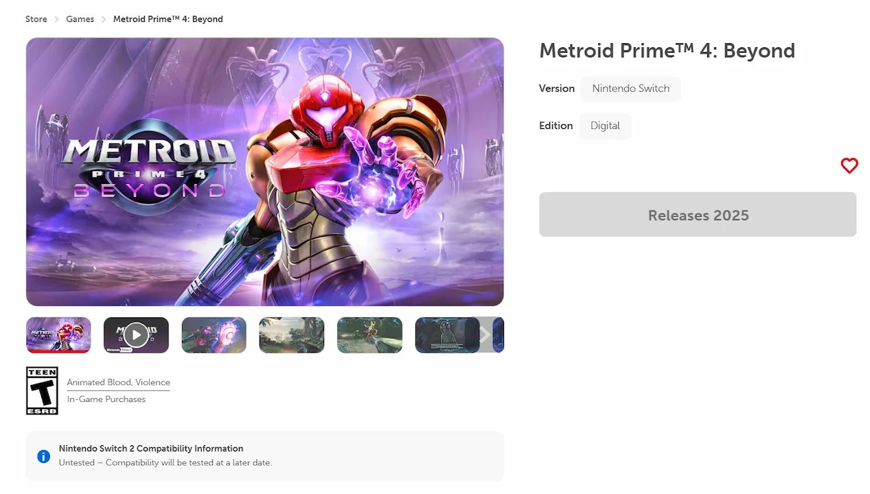 Metroid Prime 4: Beyond Rated T for Teen by ESRB