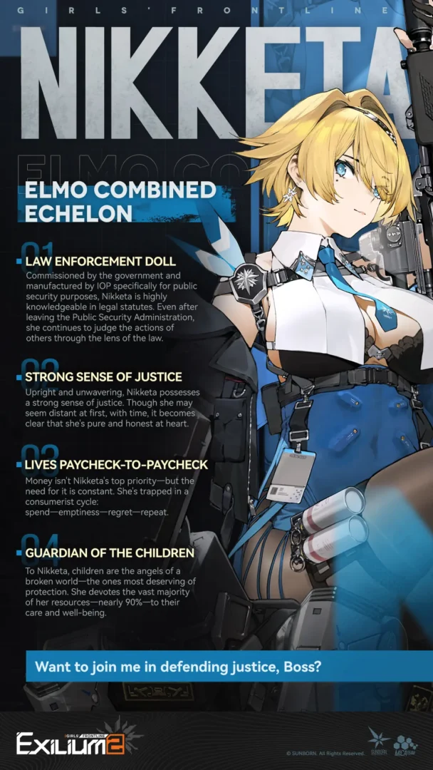 A detailed Nikketa (VSK-94) character profile and justice-driven traits from the Nikketa GFL2 guide.