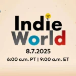 Nintendo Indie World logo with Joy-Con color styling, plus August 7 date and time