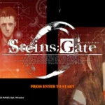 Okabe and Kurisu with Steins;Gate 0 logo on reddish orange background