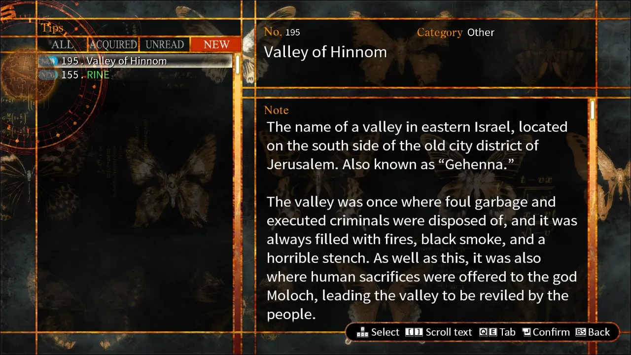 Steins;Gate 0 in-game Tips List glossary screen