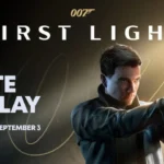 James Bond holding a gun with the 007: First Light logo and State of Play broadcast details.