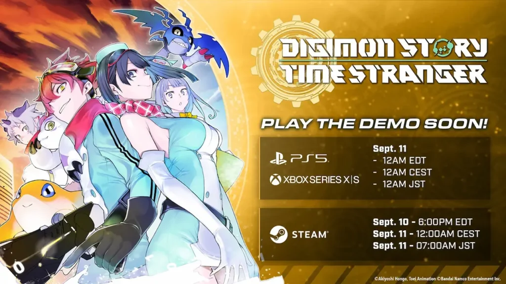 Digimon Story: Time Stranger key art with demo date and platforms