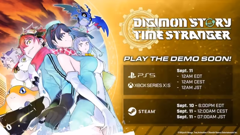 Digimon Story: Time Stranger key art with demo date and platforms